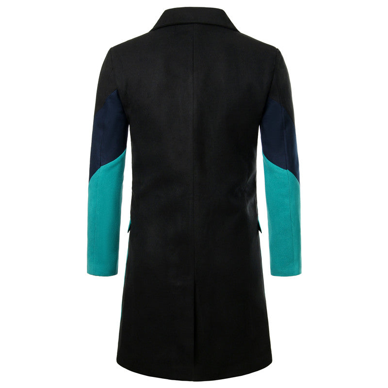 Fashion Brand Men Woolen Coat Winter Autumn Business Banquet Party Stitching Casual Trench Coat Stylish Outerwear