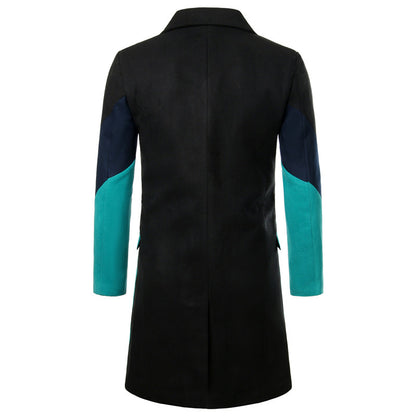 Fashion Brand Men Woolen Coat Winter Autumn Business Banquet Party Stitching Casual Trench Coat Stylish Outerwear
