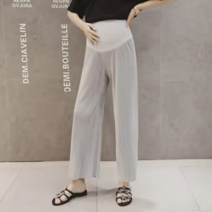 Summer Maternity Wear Ice Silk WideLeg Pants Loose Pleated NinePoint Thin Outer Wear 3