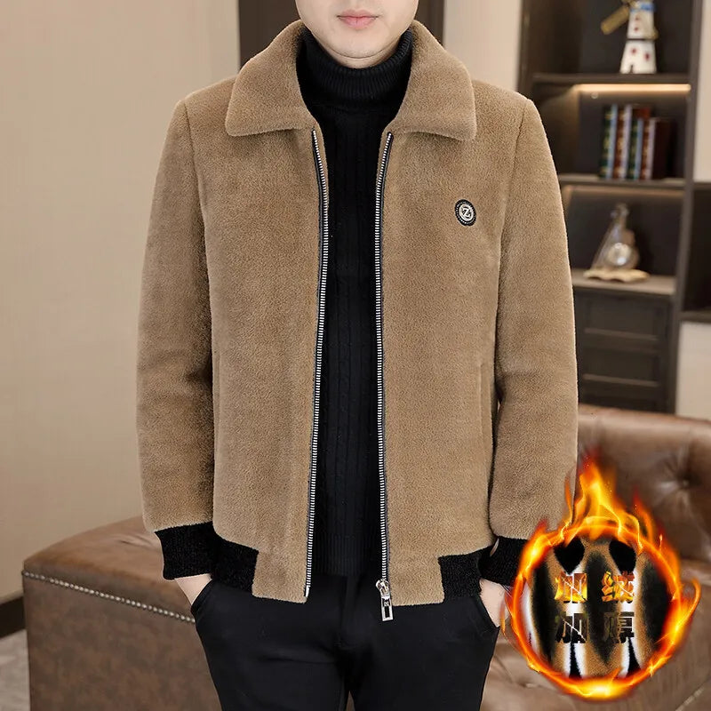 High Quality Mink Fur Woole Jacket for Men, Warm Wool Blend Short Coats for Business Casual, Versatile Office Social