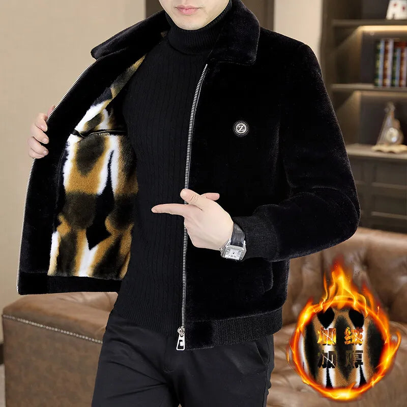 High Quality Mink Fur Woole Jacket for Men, Warm Wool Blend Short Coats for Business Casual, Versatile Office Social