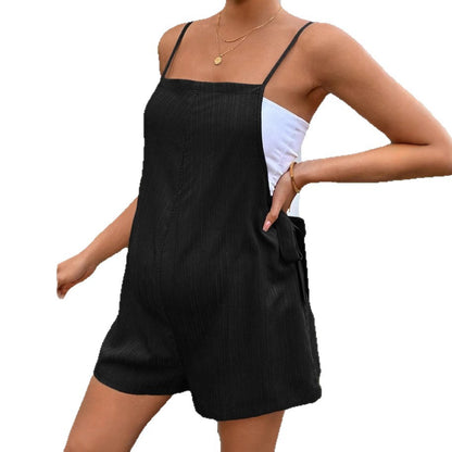 Solid Color Strappy Maternity Dress, Summer One-Piece Shorts Dress for Pregnant Women