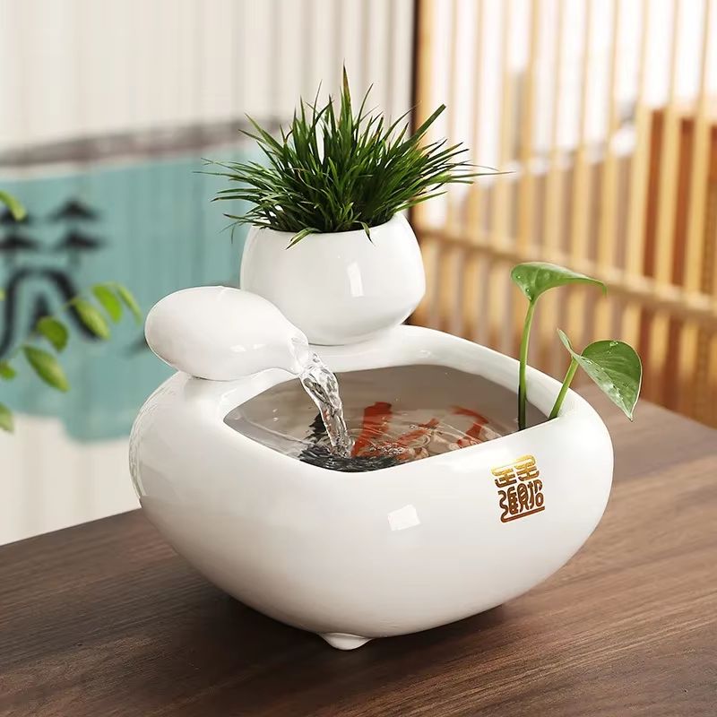 Chinese Style Ceramic Water Fountain  Desktop MoneyMaking Ornament For Home  Office Decor 8
