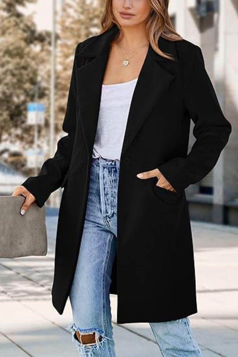 Long Women Double Breasted Winter Coat Outerwear Wool Blend Jacket Turn Down Collar Female Clothing, Chic Cold-Proof
