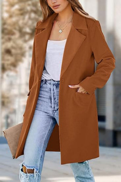 Long Women Double Breasted Winter Coat Outerwear Wool Blend Jacket Turn Down Collar Female Clothing, Chic Cold-Proof