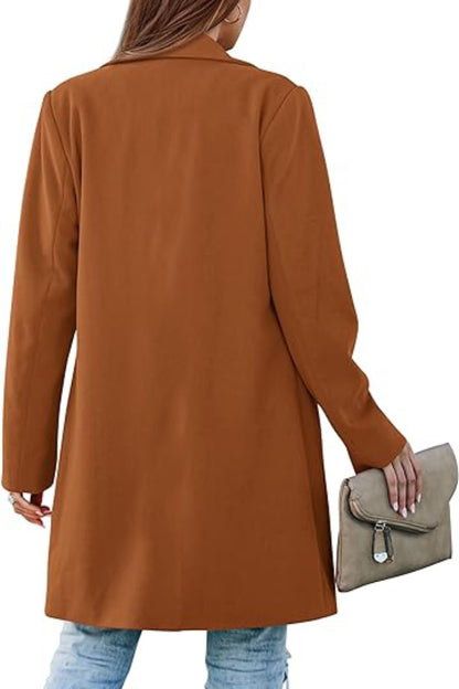 Long Women Double Breasted Winter Coat Outerwear Wool Blend Jacket Turn Down Collar Female Clothing, Chic Cold-Proof