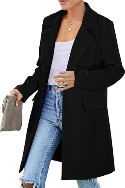 Long Women Double Breasted Winter Coat Outerwear Wool Blend Jacket Turn Down Collar Female Clothing, Chic Cold-Proof