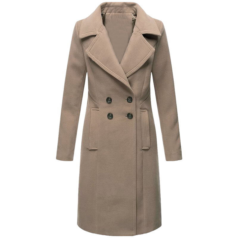 Winter Warm Wool Blend Lined Women Coat Double Breasted Turn-down Collar Coat Outerwears Female Coats Chic Overcoat