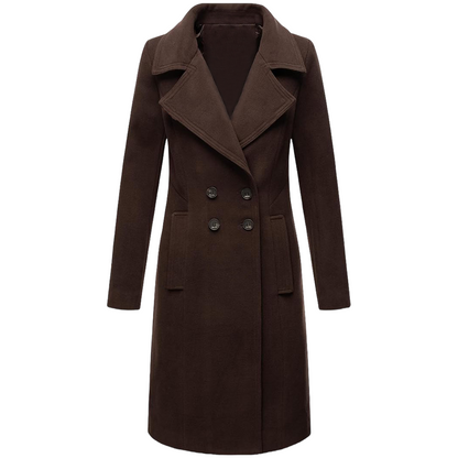 Winter Warm Wool Blend Lined Women Coat Double Breasted Turn-down Collar Coat Outerwears Female Coats Chic Overcoat