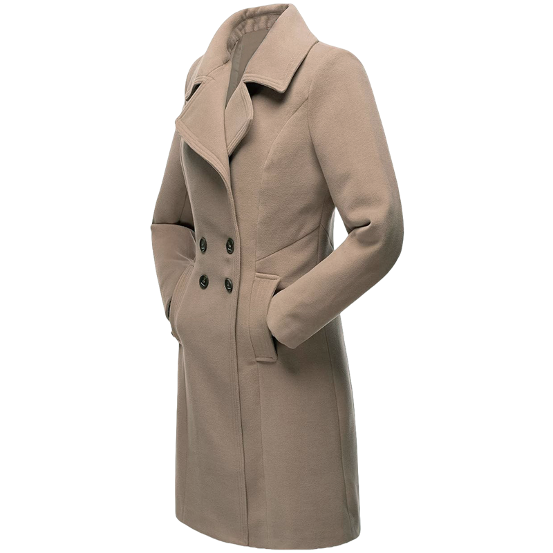 Winter Warm Wool Blend Lined Women Coat Double Breasted Turn-down Collar Coat Outerwears Female Coats Chic Overcoat