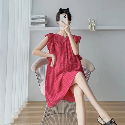 Korean Style Short Maternity Dress for Summer, Petal Sleeve A-Line Mini Dress for a Sweet, Cute Pregnancy Look