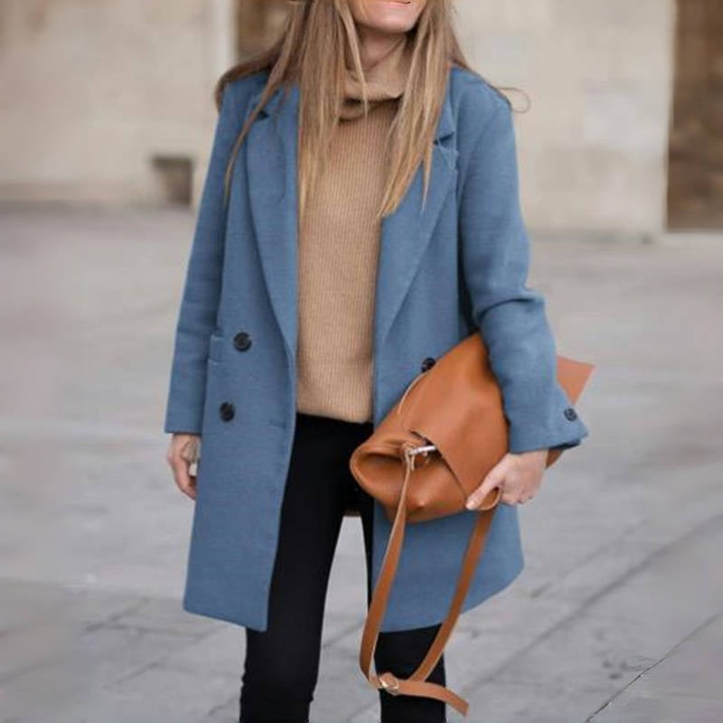 Winter Women Wool Blend Coat Double Breasted Turn Down Collar Coat Female Outerwear Fashion Warm Clothing for Ladies