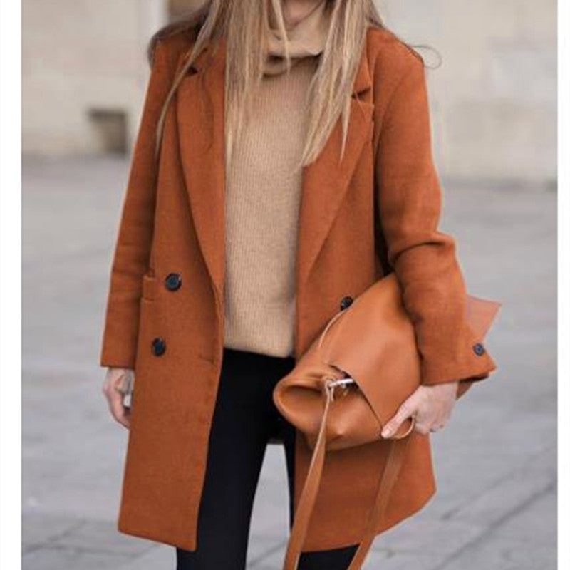 Winter Women Wool Blend Coat Double Breasted Turn Down Collar Coat Female Outerwear Fashion Warm Clothing for Ladies