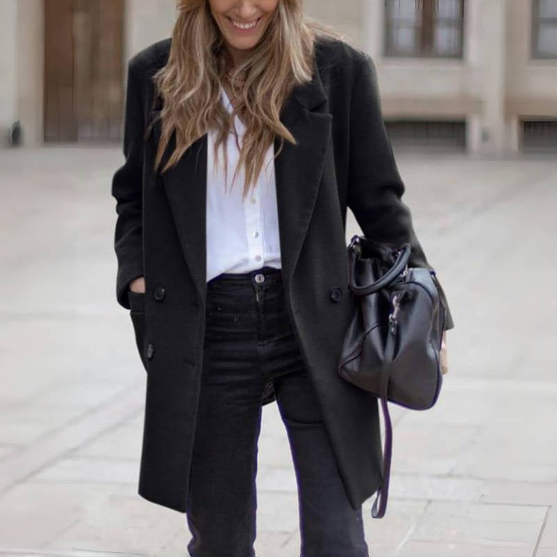 Winter Women Wool Blend Coat Double Breasted Turn Down Collar Coat Female Outerwear Fashion Warm Clothing for Ladies