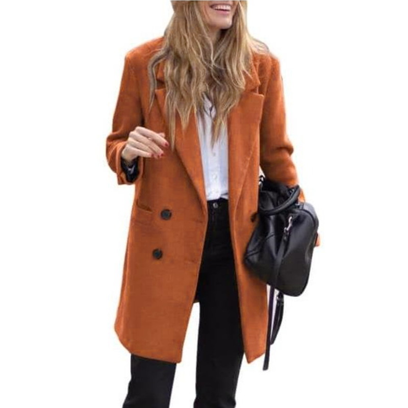 Winter Women Wool Blend Coat Double Breasted Turn Down Collar Coat Female Outerwear Fashion Warm Clothing for Ladies