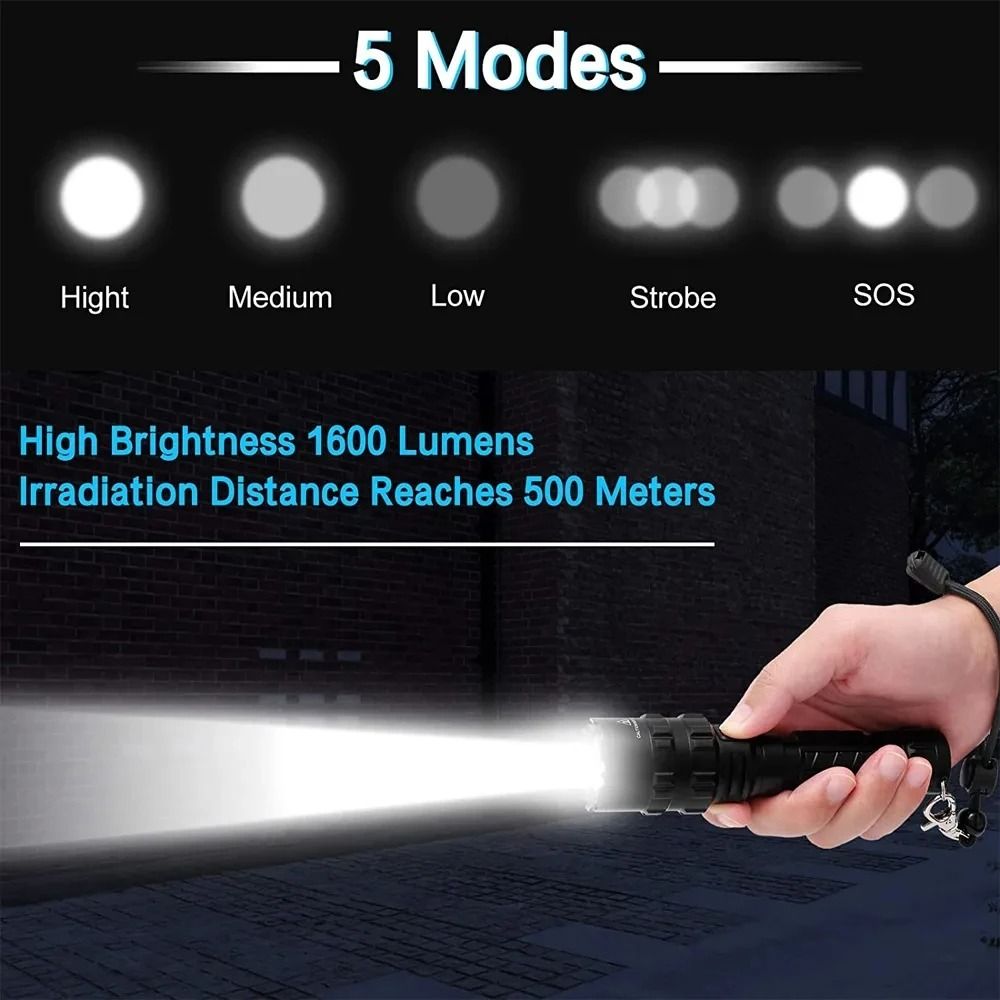 Tactical LED Hunting Flashlight USB Rechargeable Waterproof Torch 5