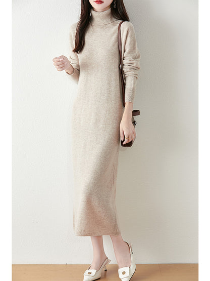 Autumn Winter Women Wool Sweater Dress Pullovers Turtleneck Straight Skirts Cashmere Versatile Merino Knitwear Dress