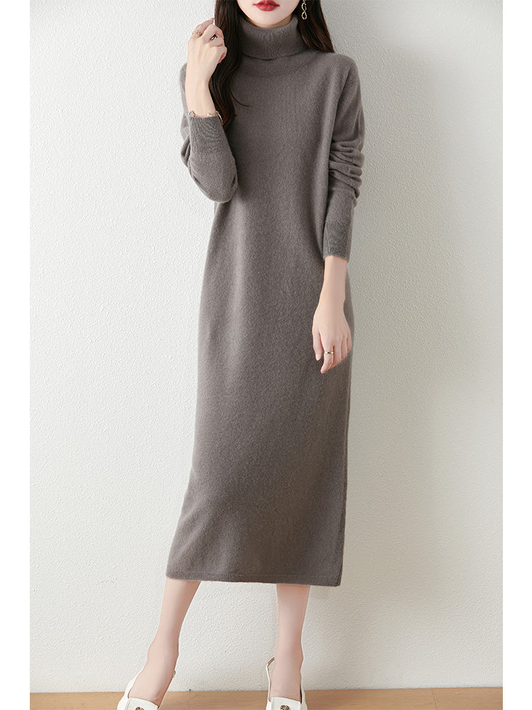 Autumn Winter Women Wool Sweater Dress Pullovers Turtleneck Straight Skirts Cashmere Versatile Merino Knitwear Dress