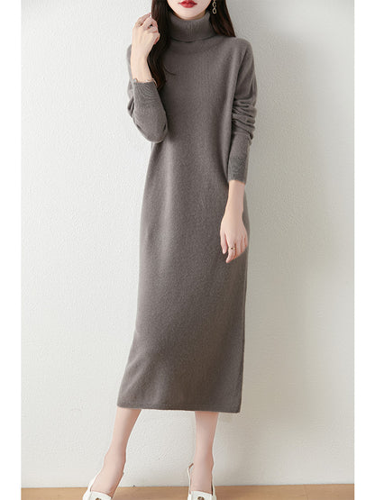 Autumn Winter Women Wool Sweater Dress Pullovers Turtleneck Straight Skirts Cashmere Versatile Merino Knitwear Dress