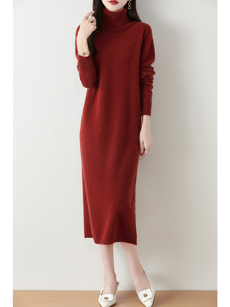 Autumn Winter Women Wool Sweater Dress Pullovers Turtleneck Straight Skirts Cashmere Versatile Merino Knitwear Dress