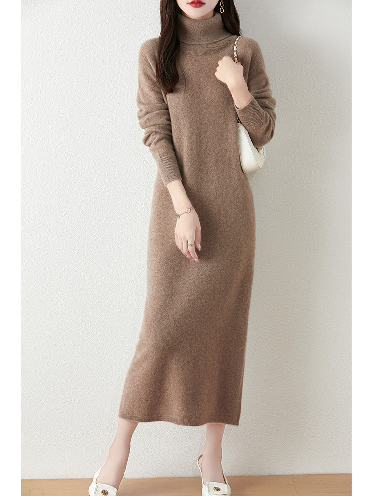 Autumn Winter Women Wool Sweater Dress Pullovers Turtleneck Straight Skirts Cashmere Versatile Merino Knitwear Dress