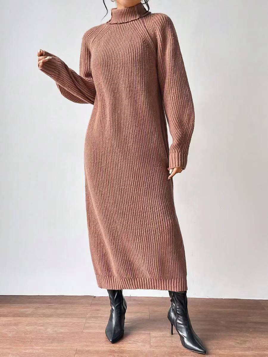New Winter Knit Dresses Women Turtleneck Style Straight Long Dress Autumn Solid Full Sleeve Thick Casual Vestidos Lady