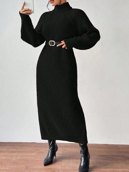 New Winter Knit Dresses Women Turtleneck Style Straight Long Dress Autumn Solid Full Sleeve Thick Casual Vestidos Lady