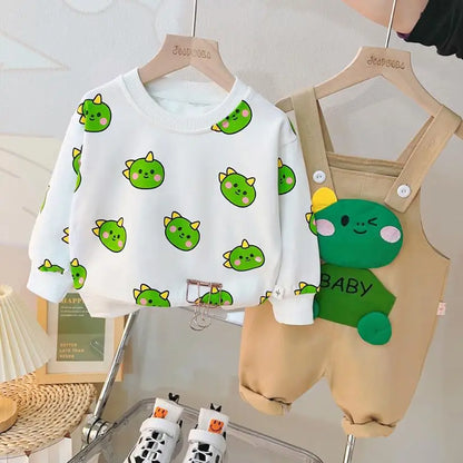 Baby Boys 1st Birthday Sets, Korean Style 2PC Outfit with Cute Bear Graphic T-shirt and Denim Overalls, Boutique Kids