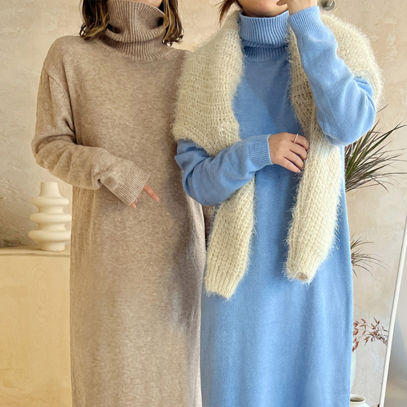 New 2025 Autumn Winter Sweater Dress Women Japanese y2k Turtleneck Long Sleeve Thicken Loose Knitted Long Dresses Hot Sale