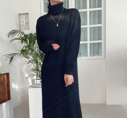 New 2025 Autumn Winter Sweater Dress Women Japanese y2k Turtleneck Long Sleeve Thicken Loose Knitted Long Dresses Hot Sale