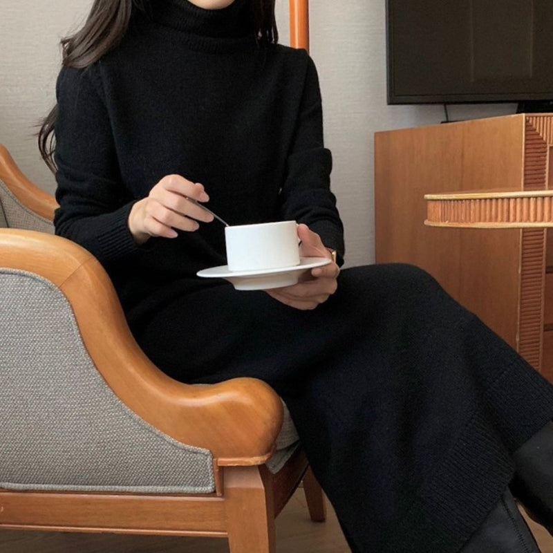 New 2025 Autumn Winter Sweater Dress Women Japanese y2k Turtleneck Long Sleeve Thicken Loose Knitted Long Dresses Hot Sale