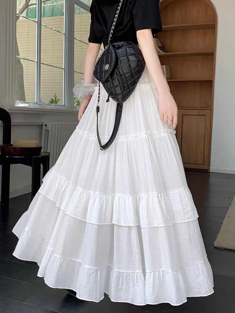 High Waist Flowy ALine Maxi Skirt White Tiered Ruffle Hem Skirt Summer Chiffon Layered Pleated Skir 2