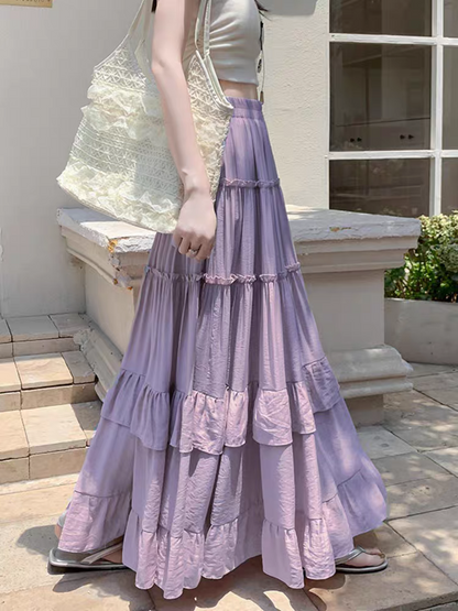 High Waist Flowy ALine Maxi Skirt White Tiered Ruffle Hem Skirt Summer Chiffon Layered Pleated Skir 3