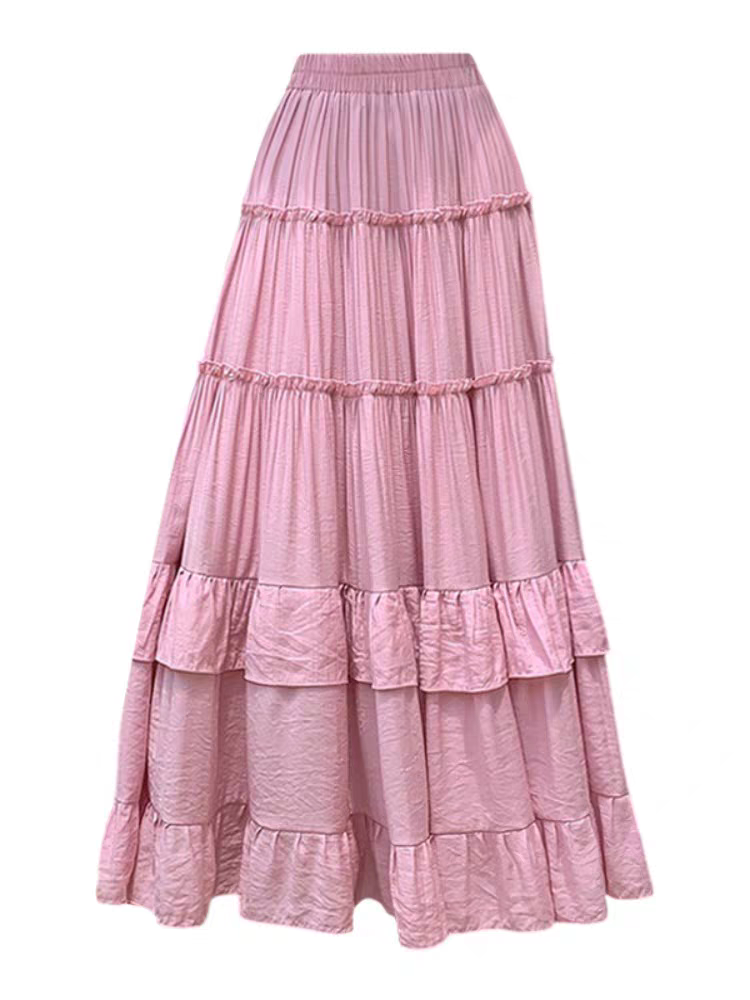 High Waist Flowy ALine Maxi Skirt White Tiered Ruffle Hem Skirt Summer Chiffon Layered Pleated Skir 4