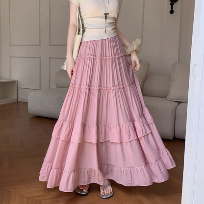 High Waist Flowy ALine Maxi Skirt White Tiered Ruffle Hem Skirt Summer Chiffon Layered Pleated Skir 6