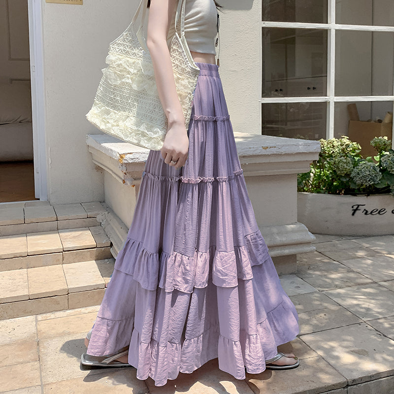 High Waist Flowy ALine Maxi Skirt White Tiered Ruffle Hem Skirt Summer Chiffon Layered Pleated Skir 7