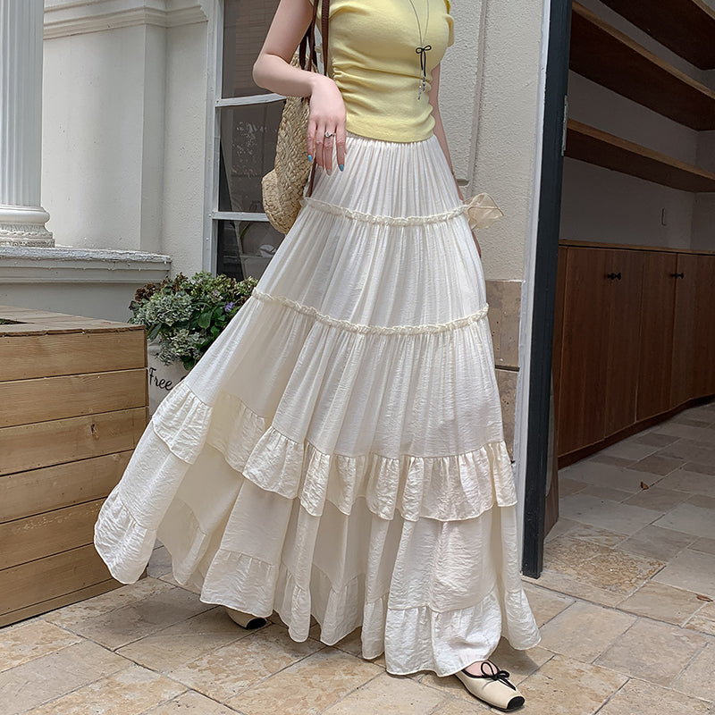 High Waist Flowy ALine Maxi Skirt White Tiered Ruffle Hem Skirt Summer Chiffon Layered Pleated Skir 8