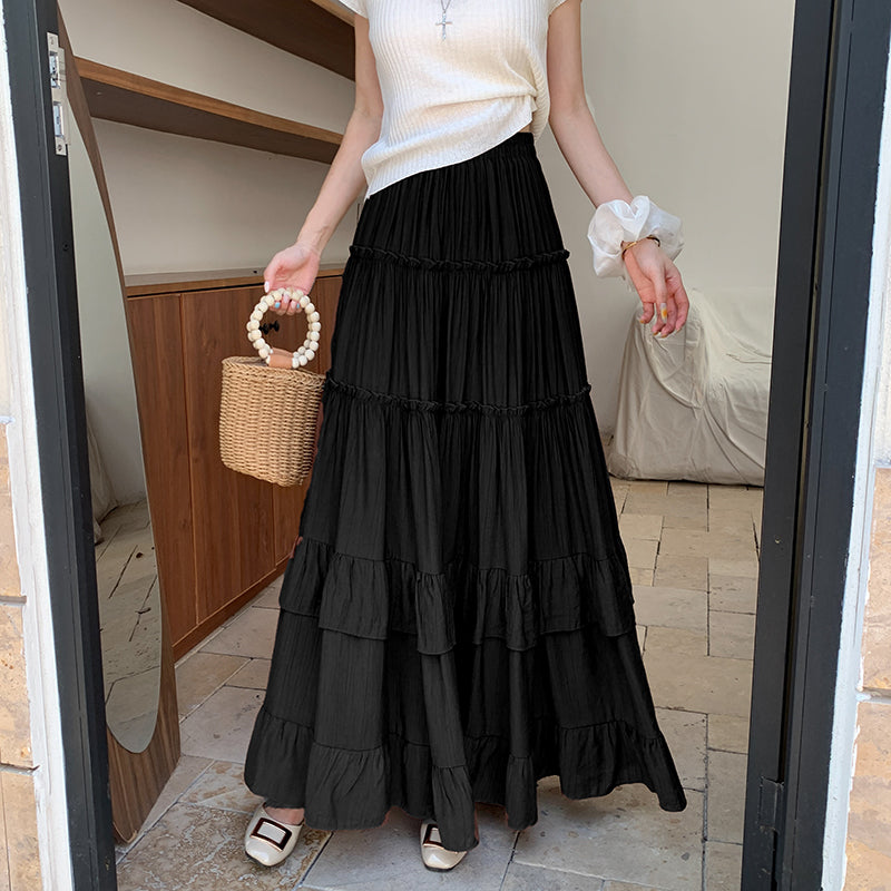 High Waist Flowy ALine Maxi Skirt White Tiered Ruffle Hem Skirt Summer Chiffon Layered Pleated Skir 9