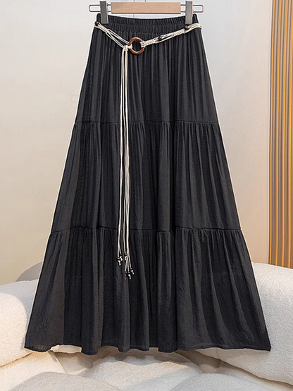 Boho Summer CottonLinen Midi Skirt Flowy Pleated ALine Long Skirt With Slimming Fit Perfect For Vac 1