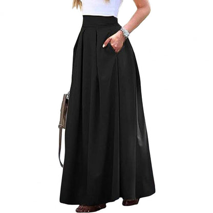 Elegant Flowy High Waist Maxi Skirt for Women, Long Skirt with Pockets, Breathable Slimming Fit for Parties
