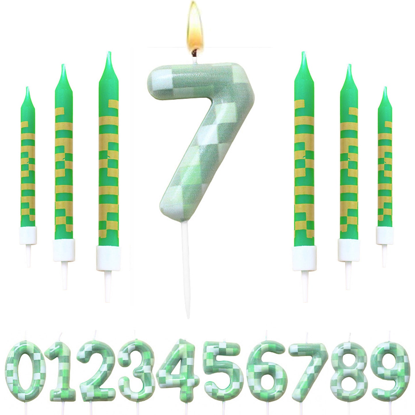 Green Candle Birthday Party Pixel Theme Birthday Party Video Game Party Decoration Cake Top Digital 2
