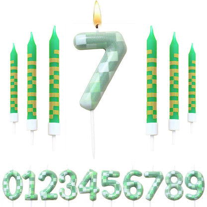 Green Candle Birthday Party Pixel Theme Birthday Party Video Game Party Decoration Cake Top Digital 2