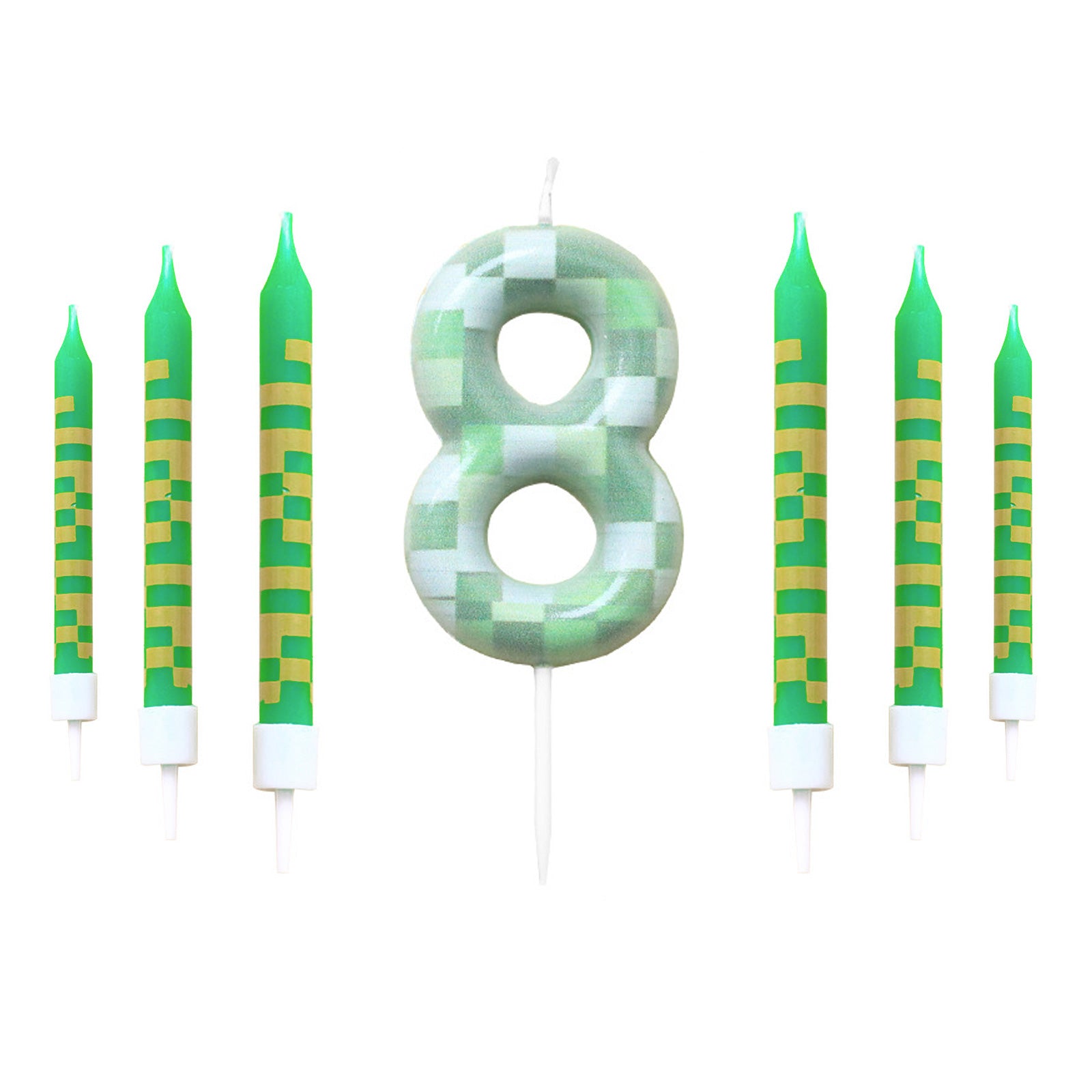 Green Candle Birthday Party Pixel Theme Birthday Party Video Game Party Decoration Cake Top Digital 4