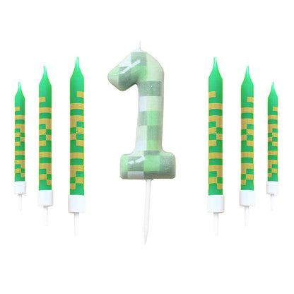 Green Candle Birthday Party Pixel Theme Birthday Party Video Game Party Decoration Cake Top Digital 7