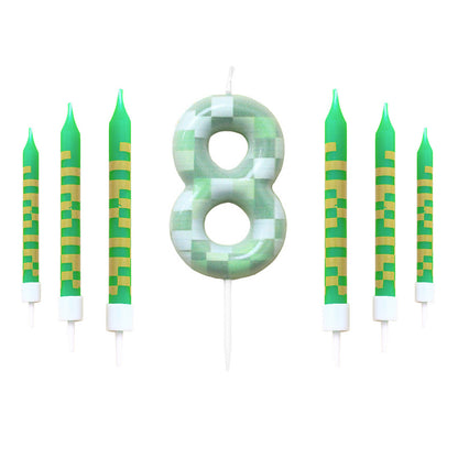 Green Candle Birthday Party Pixel Theme Birthday Party Video Game Party Decoration Cake Top Digital 8