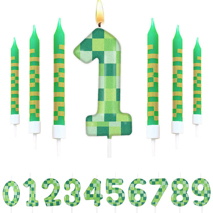 Green My World Candle Birthday Party Pixel Theme Video Game Party Decoration Cake Top Digital Candl 4