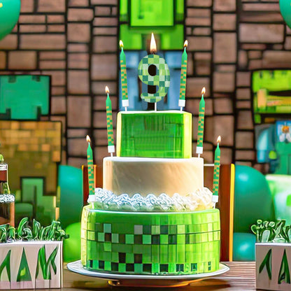 Green My World Candle Birthday Party Pixel Theme Video Game Party Decoration Cake Top Digital Candl 2