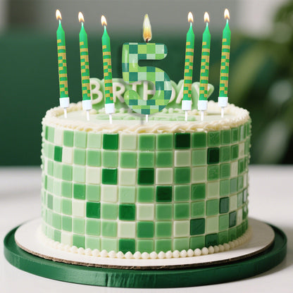 Green My World Candle Birthday Party Pixel Theme Video Game Party Decoration Cake Top Digital Candl 3