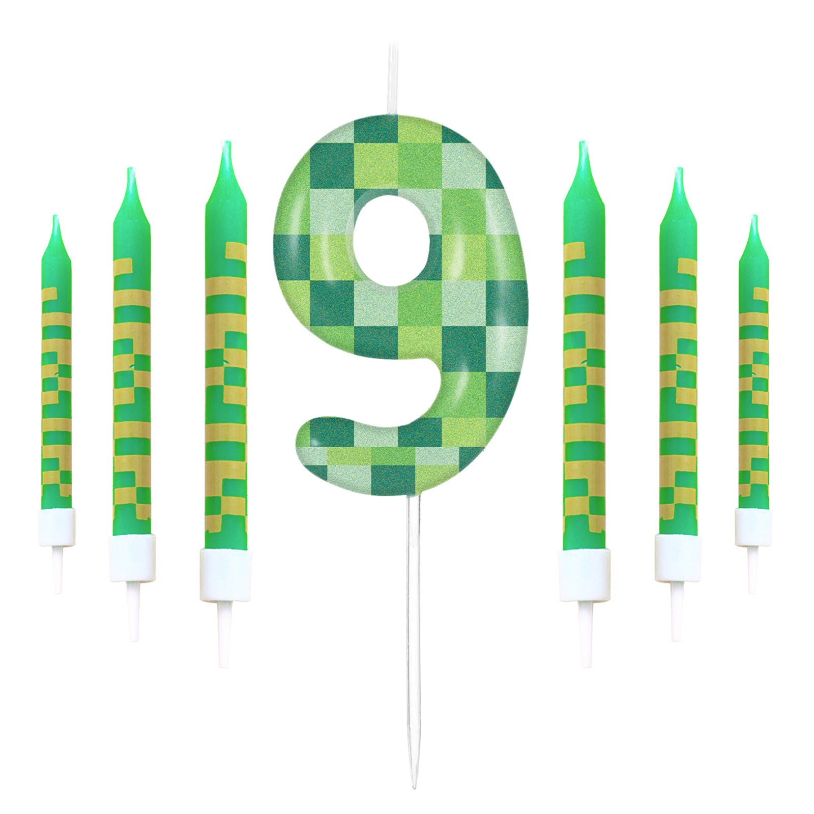 Green My World Candle Birthday Party Pixel Theme Video Game Party Decoration Cake Top Digital Candl 6