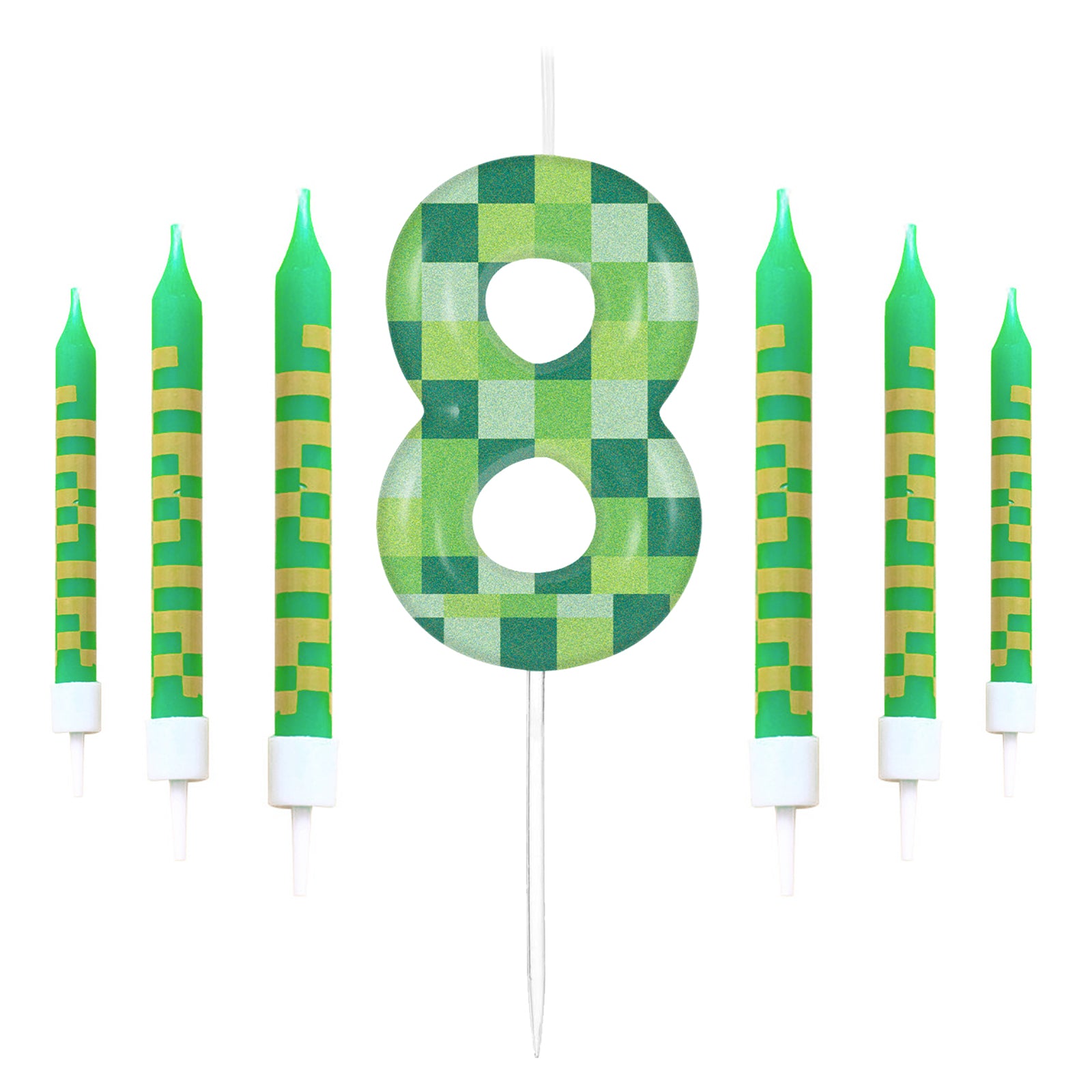 Green My World Candle Birthday Party Pixel Theme Video Game Party Decoration Cake Top Digital Candl 7